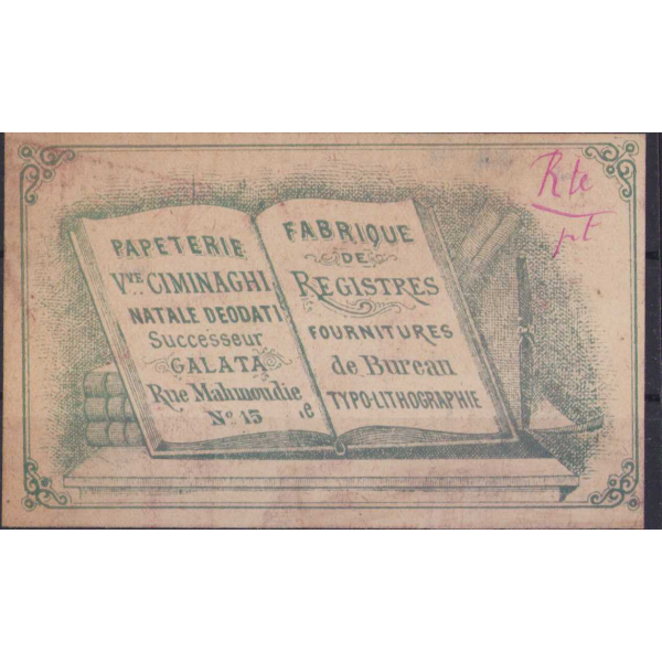 Constantinople kağıtçı etiketi, Galata adresli, 9,5x6cm