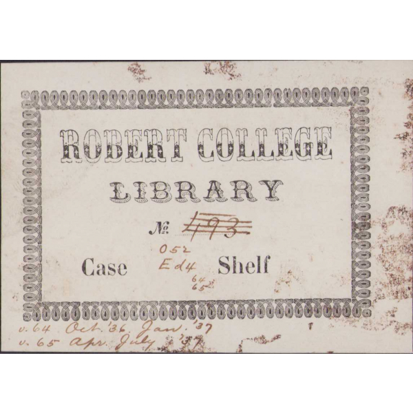 Robert Koleji Kütüphanesi kasa fişi, 1936 tarihli, 10x7cm