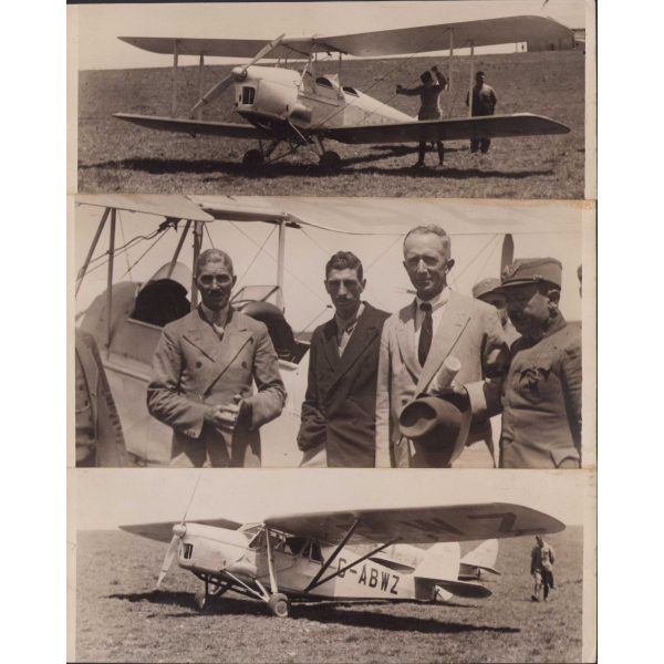 Tayyare Şirketi, çift ve tek kanatlı pervaneli uçakların test aşaması, üç fotoğraf birleştirilerek tek kare elde edilmiş, 18x22cm
