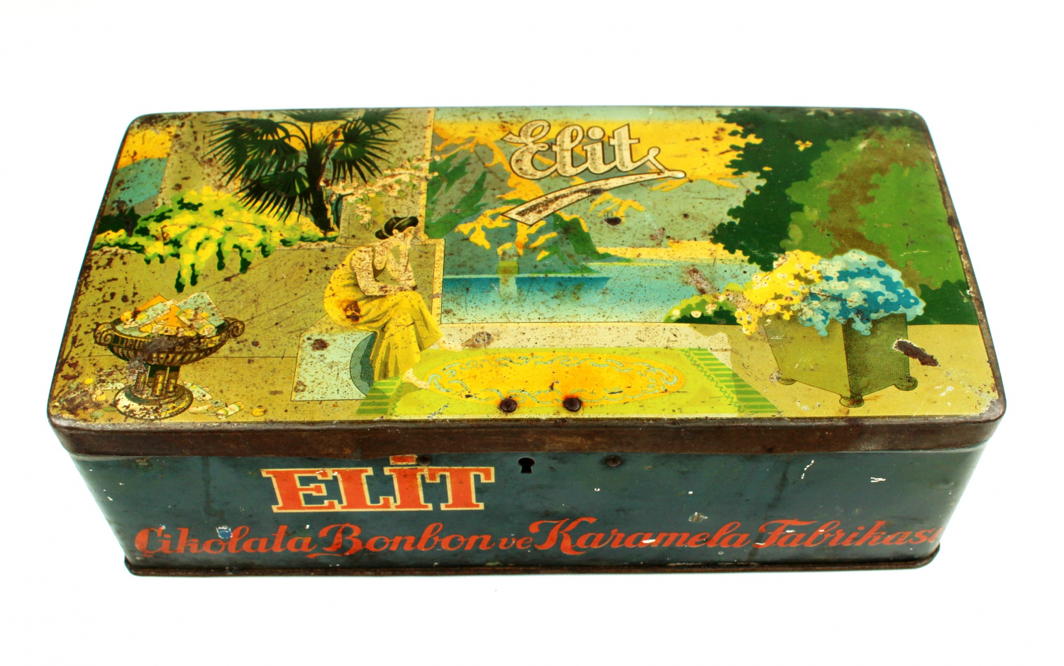 Elit Çikolata Bonbon ve Karamela Fabrikası, teneke kutu, 23,5x13,5cm