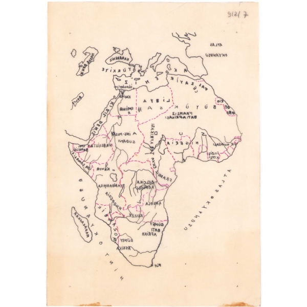 El çizimi Afrika haritası, 15x20 cm