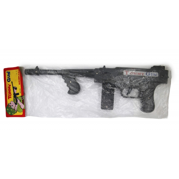 Türk malı, Doluplast marka, ambalajında, Tommy Gun, askılı, plastik oyuncak silah, 41x11x2 cm