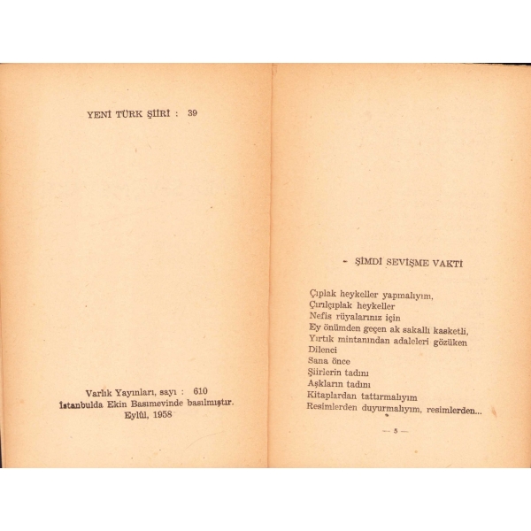 Şimdi Sevişme Vakti - Şiir- Sait Faik, İlk baskı, 1958, resimleyen Fehmi Karakaş