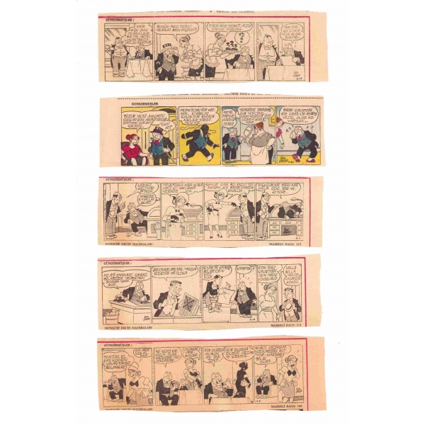 156 adet Vern Greene çizim karikatür gazete küpürleri, 21x7 cm