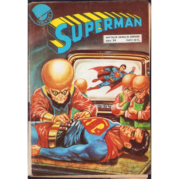 Superman - haftalık gençlik dergisi, Sayı: 24, Yücel çizim kapak, Tekofset Yayınları, 34 sayfa, 13x19 cm