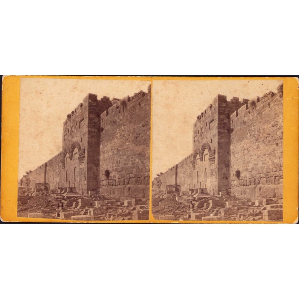 Kudüs Golden Gate [Altın Kapı - Bab el Rahmeh], Stereoview, P. Bergheim, Jerusalem, 17x8 cm