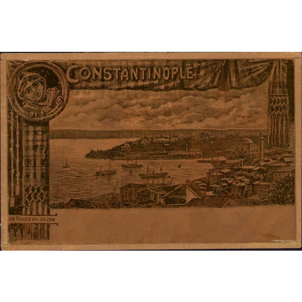 Metalik baskı, çok nadir fantazi kartpostal, Sarayburnu, Constantinople