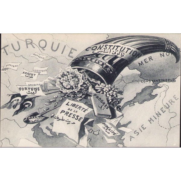 Osmanlıca - Fransızca Meşrutiyet kartpostalı, Paris baskı