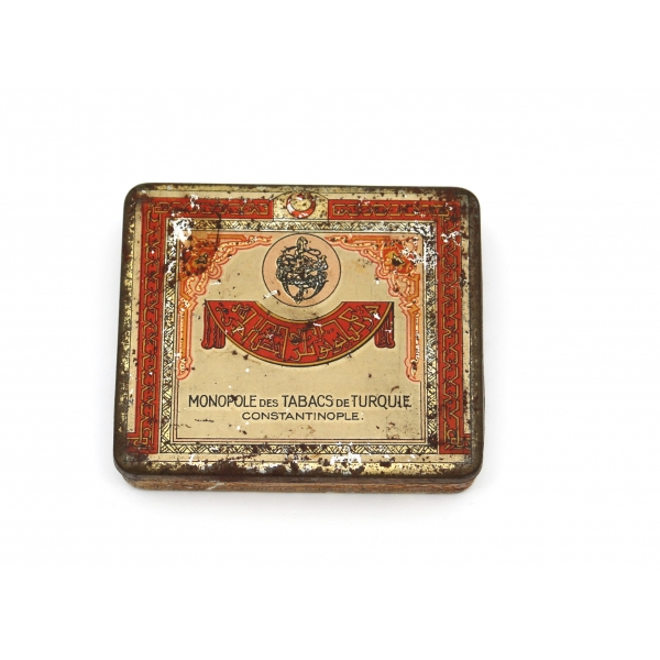 Osmanlı dönemi Monopole Des Tabacs De Turquie Constantinople teneke sigara kutusu, 7x6x2 cm