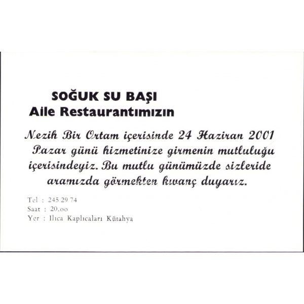 Ilıca Kaplıcaları Soğuk Su Başı Restaurant reklam broşürü, 23 adet, 14x20 cm