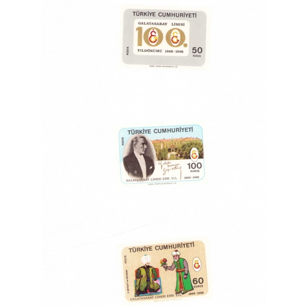 Galatasaray 100. yıl pulları, 3 adet, her biri 5x3 cm