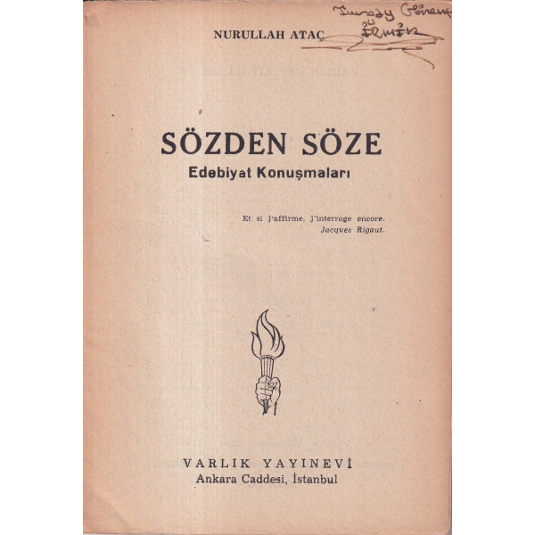 Sözden Söze Edebiyat Konuşmaları, Nurullah Ataç, 1952, 112 sayfa
