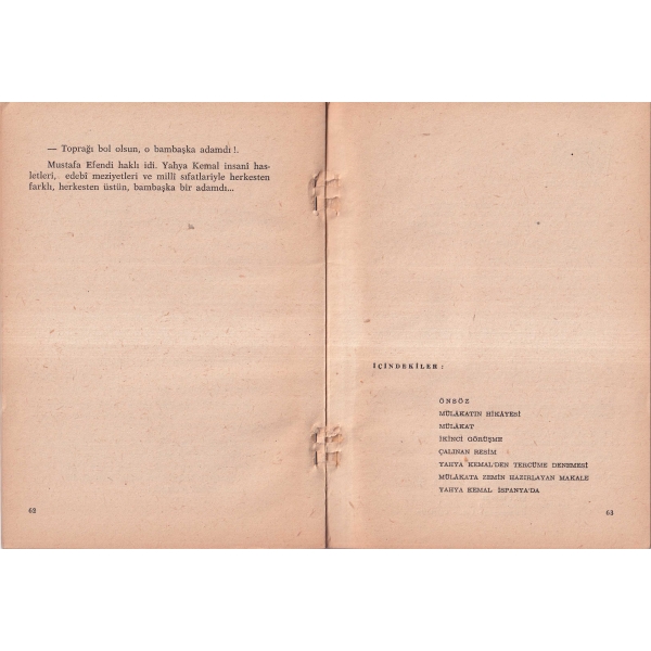 Yahya Kemal Kendi Ağzından Fikirleri ve Sanat Görüşleri, Adile Ayda, 1962, 63 sayfa
