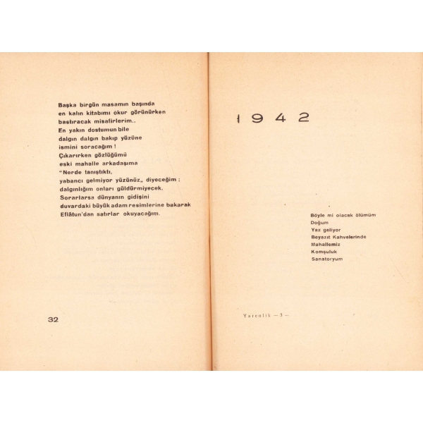 Rıfat Ilgaz'ın İlk Şiir Kitabı: Yarenlik, Rıfat Ilgaz'dan Suat Taşer'e imzalı ve ithaflı, İlk Baskı, 1943, 48 sayfa