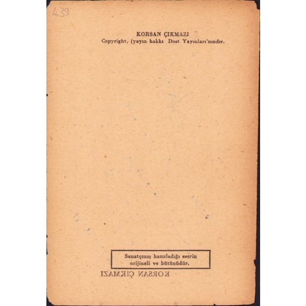 Nezih Meriç'den ithaflı ve imzalı, Korsan Çıkmazı, 1961 baskı, künye sayfası, 11x16 cm