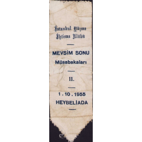 İstanbul Yüzme İhtisas Klübü 1955 Mevsim Sonu Müsabakaları hatıra kurdela, 4x15 cm