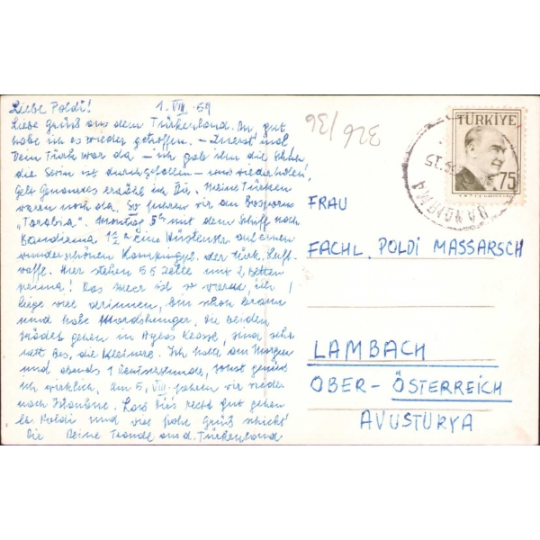 Bandırma, postadan geçmiş, 1959 tarihli