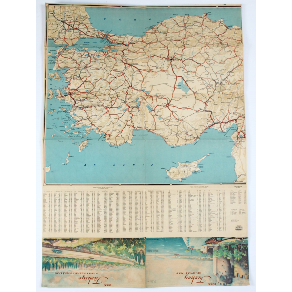 Türkiye Karayolları Haritası, 1955 tarihli, Karayolları Umum Müdürlüğü baskısı, 48x57cm