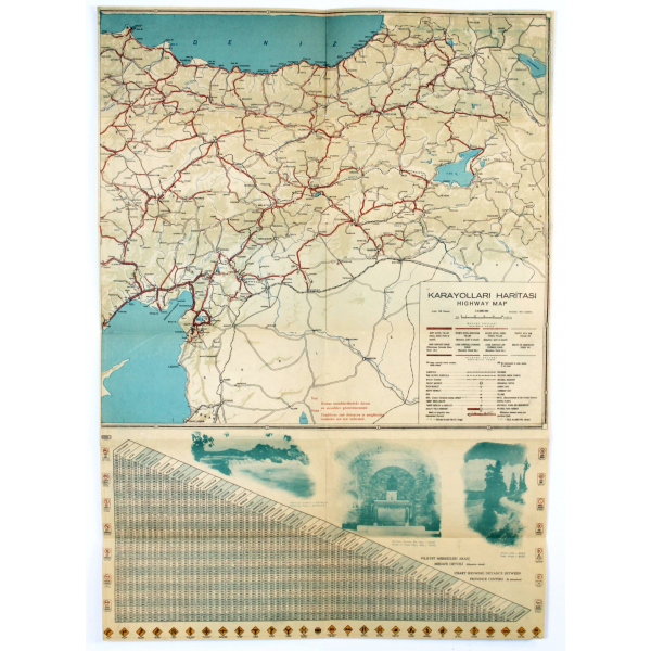 Türkiye Karayolları Haritası, 1955 tarihli, Karayolları Umum Müdürlüğü baskısı, 48x57cm