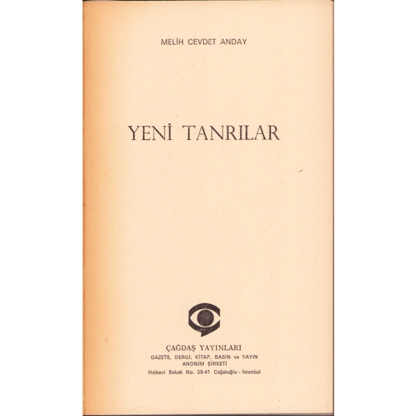 Yeni Tanrılar -Deneme-, Melih Cevdet Anday, 1974, 285 sayfa