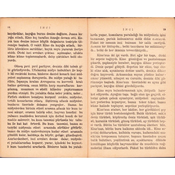 İnci -Roman-, John Steinbeck, Çeviri Feriha Kunt, 1955, 95 sayfa