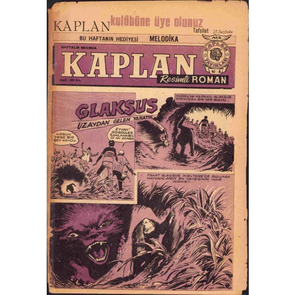 Kaplan - haftalık mecmua, 3. cilt, 5 sayı birarada, sırtı tamirli, 26 sayfa, 15x24 cm
