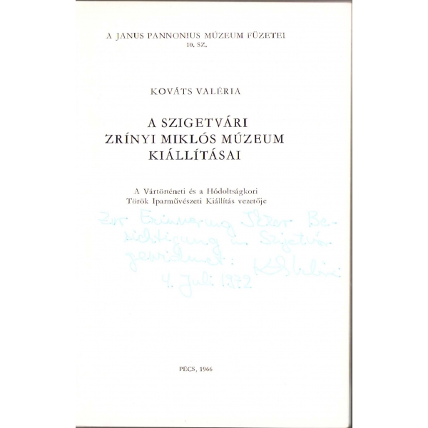 Macarca Sergi Müzesi kataloğu, Kovat  Valeria' dan ithaflı ve imzalı, 1966, 112 sayfa, 13x18 cm