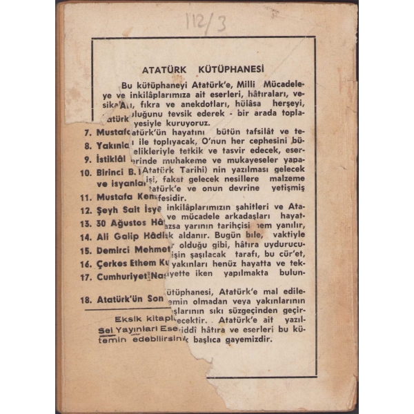 Dolmabahçeden Anıtkabire, Behçet Kemal Çağlar, Sel Yayınları, 1955, 74 sayfa, 12x16 cm, Arka Kapak Haliyle