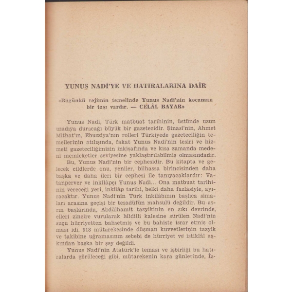 Atatürk Kütüphanesi, Ankaranın İlk Günleri, Yunus Nadi, Sel Yayınları, 1955, 124 sayfa, 12x16 cm