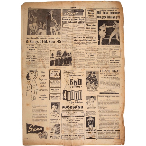 Cumhuriyet Gazetesi, 11 Şubat 1958 Salı, Sayı 12.051, Başbakanın Bursa Nutkunun Akisleri, 6 sayfa, 62x44 cm