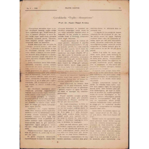 Pratik Doktor Aylık Tıp Gazetesi, No 9 - Eylül 1943, 86 sayfa, 24x34 cm
