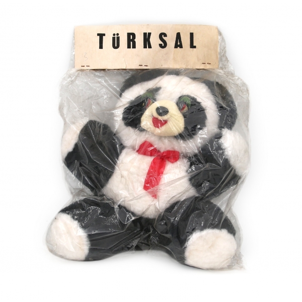 Türk malı, Türksal marka, ambalajında peluş oyuncak panda, 25x28 cm