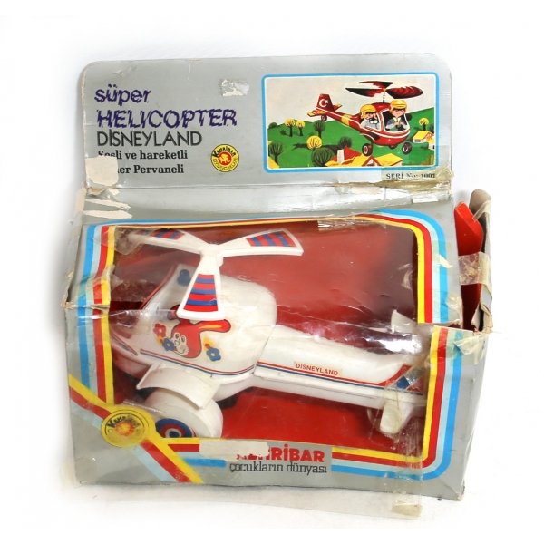 Türk malı, Kehribar Oyuncakları, kutusunda, kurmalı, çalışır durumda, plastik oyuncak helikopter, 25x13x13 cm