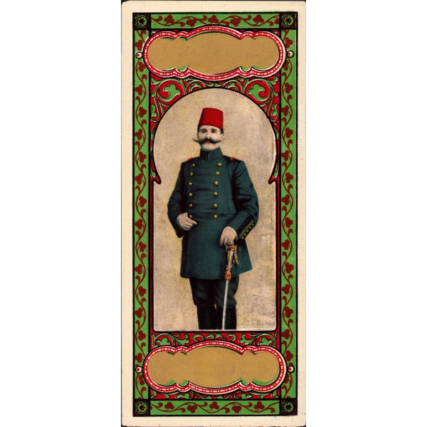 Resneli Niyazi göselli Osmanlı dönemi fes etiketi, 10x18 cm