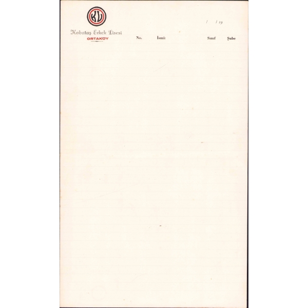 Kabataş Erkek Lisesi - Ortaköy antetli boş kağıt, 4 sayfa, 33x20 cm