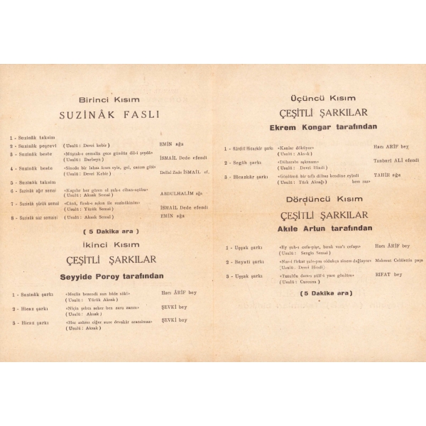 T.C. İstanbul Belediyesi Konservatuarı Türk Musikisi Konseri programı, 7 Mayıs 1946, 4 sayfa, 19x14 cm