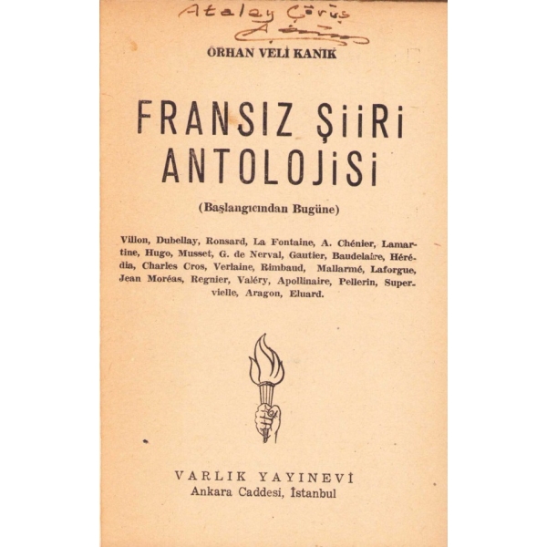 Fransız Şiiri Antolojisi, Orhan Veli, Varlık Yayınları, 1956, 94 sayfa, 12x16 cm