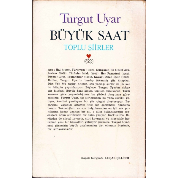 Büyük Saat -Toplu Şiirler-, Turgut Uyar, İlk Baskı, 1984, 510 sayfa, 12x19 cm