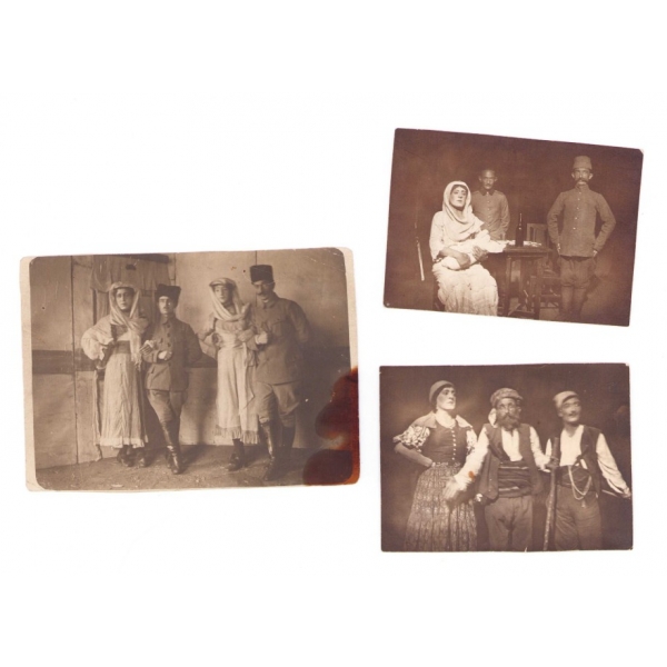 Türk Tiyatro Tarihi, 3 adet fotoğraf lotu, bir tanesi kenar haliyle, 10x7 cm - 7x5 cm
