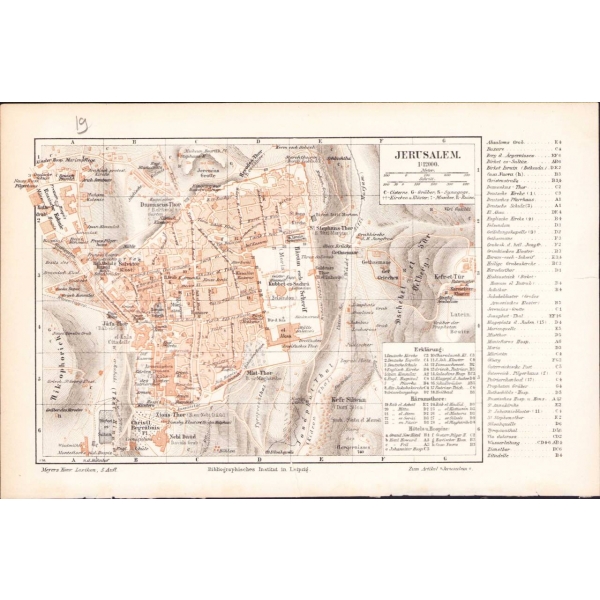 Almanca Jeruselam [Kudüs] haritası, bir kenar yırtık, 24x15 cm