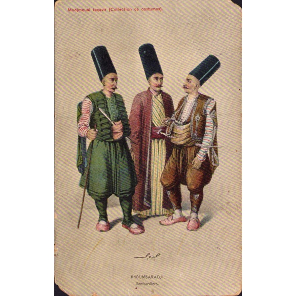 Osmanlı dönemi meslek kartpostalı, Humbaracı, Editör Max Fruchtermann, Constantinople, kenarı haliyle