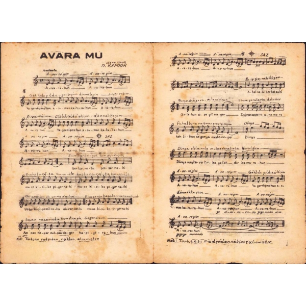 Avare - Nargis - Raj Kapoor (Şarkılar), 8 sayfa, 21x14 cm