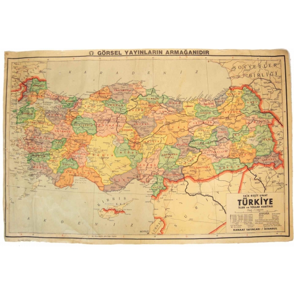 Türkiye İller Ve Yollar Haritası, Görsel Yayınları Armağanı, 117x58 cm