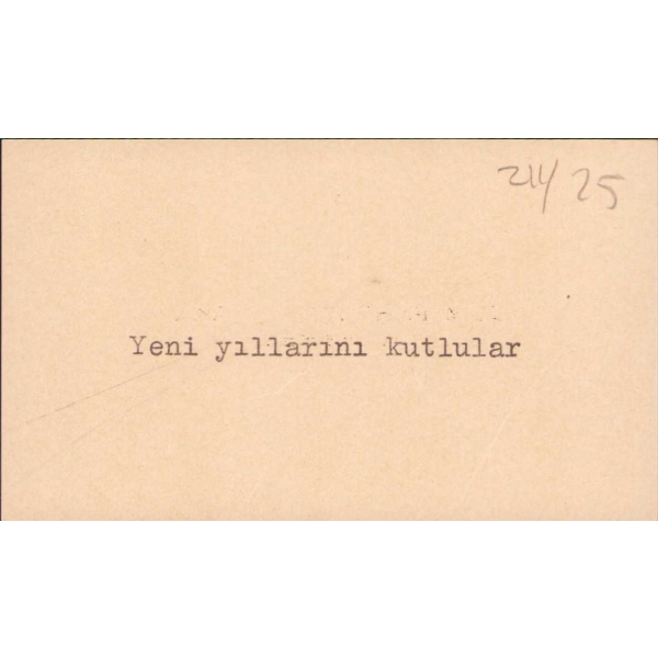 Selim Fahrettin Türkkan'dan yeni yıl tebrik kartı, 6x10 cm
