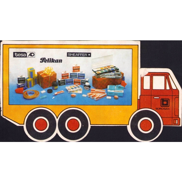 Bürosan yazılı Pelikan hediyesi, kamyon çizimi üzerinde haftalık ders programı çizelgesi, 9x17 cm
