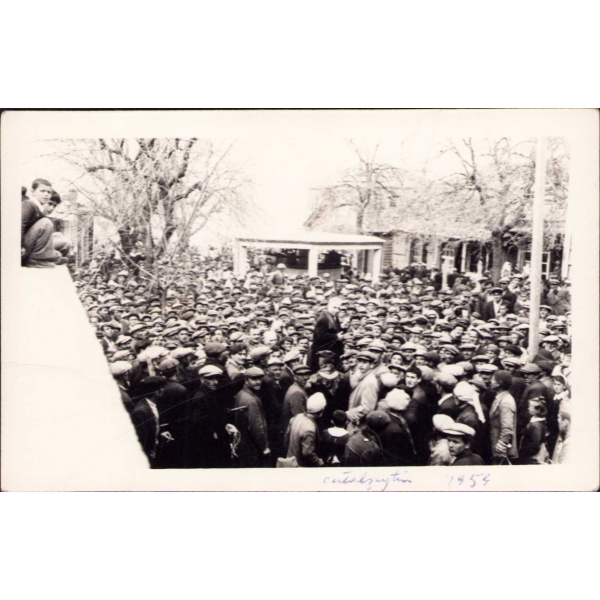 1954 seçim öncesi Çatalzeytin CHP Toplantısı yazılı fotoğraf, 1954, 9x14 cm
