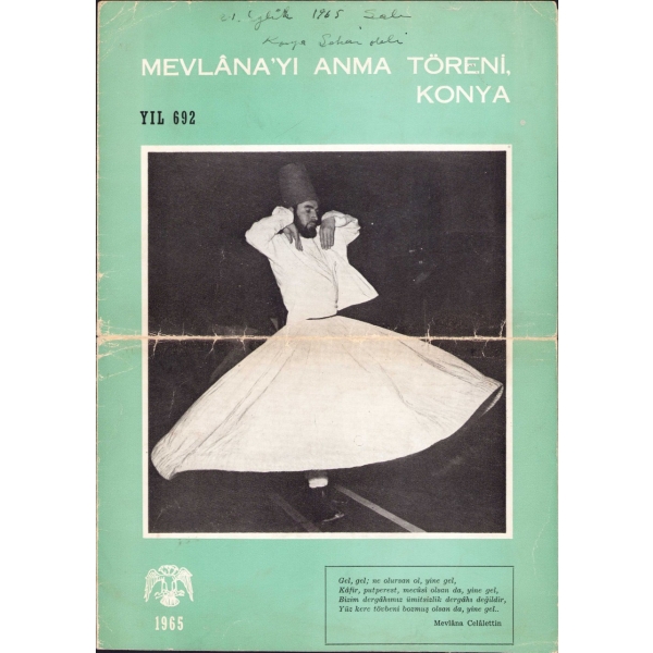 692'nci Şeb-i Arus, Konya Mevlana'yı Anma Töreni Programı, 1965, 22x30 cm