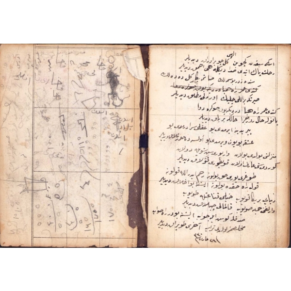 Osmanlıca Muhtelif İlahi, Divan, Kaside ve Gazeller Yazılı El Yazması Mecmua, 1330 tarihli, 14 varak, 11x16 cm, haliyle