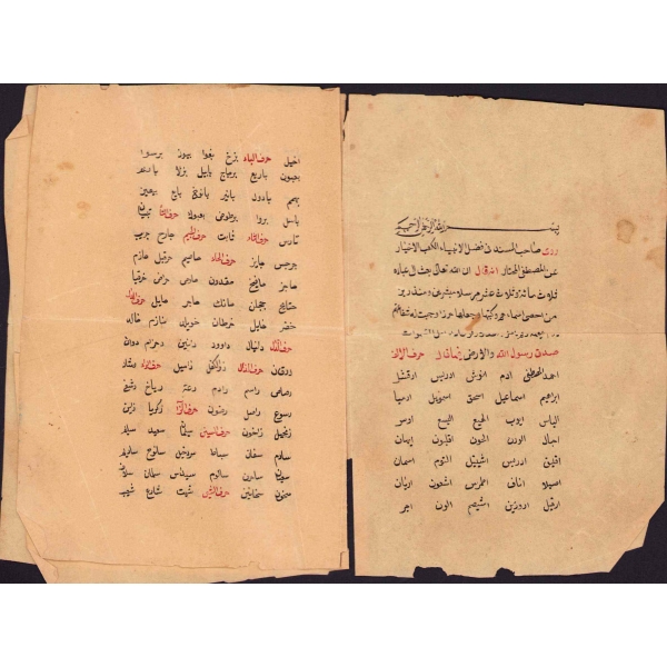 Peygamber isimleri yazılı Osmanlıca risale, 3 sayfa, 10x15 cm, haliyle