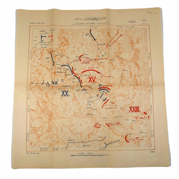 Osmanlıca Tannenberg Melhamesi (3. Gün) savaş haritası, İstanbul Askeri Matbaa, 1926, 47x50 cm